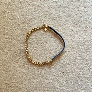 NWOT Brookes Brothers Gold Chain Leather Necklace